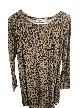 Haptics Women’s Leopard Print Long Sleeve Dress Tan/Black M